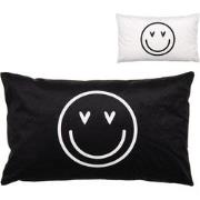 Clayre & Eef Kussenhoes 30x50 cm Zwart Wit Polyester Rechthoek Smile
