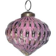 Clayre & Eef Kerstbal  Ø 7 cm Roze Glas Kerstdecoratie