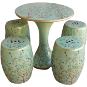Fine Asianliving Keramische Kruk en Tafel Bloemen Mint Set/5 - Maelin