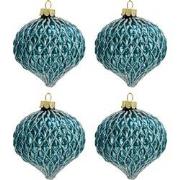 Clayre & Eef Kerstbal Set van 4  Ø 8 cm Blauw Glas Rond Kerstboomversi...