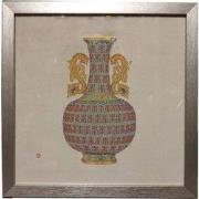 Fine Asianliving Chinees Schilderij met Lijst Chinese Vaas Porselein