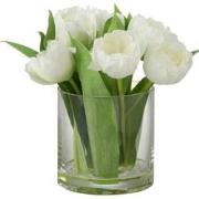 J-Line - Tulpen In Vaas Rond Plastiek Glas Wit Large - 20x18.5x22.5cm