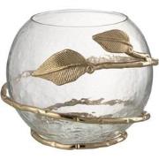 J-Line - Vaas Blad Schaal Glas/ijzer Transparant/goud - 10x10x13cm