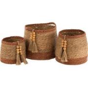 J-Line - Set Van 3 Manden Rond Parel Naturel/bruin - 39x39x35cm