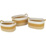 J-Line - Set Van 3 Spoel Mand Rechthoek Strepen+handvatten Textiel Wit...