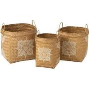 J-Line - Set Van 3 Manden Tekening Bamboe Wit/natuur - 52x51x56cm
