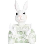Clayre & Eef Decoratie Beeld Konijn 16 cm Wit Groen Kunststof