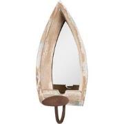 Clayre & Eef Spiegel  15x17x36 cm Beige Hout Glas Kandelaar