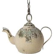 Clayre & Eef Hanglamp Theepot 37x20x26 cm Beige Groen Ijzer Hanglamp E...