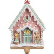 Clayre & Eef Haak Kerstsok Gingerbread house 13x10x18 cm Roze Kunststo...