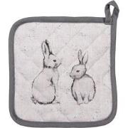 Clayre & Eef Pannenlap 20x20 cm Beige Grijs Katoen Vierkant Konijn