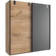 Kledingkast met 2 schuifdeuren: 1 eikenhouten decor + 1 grafiet - L180...