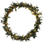 Kerstkrans met warme LED verlichting op batterij - 3xAA - 80 lampjes -...