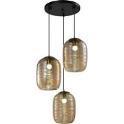 QUVIO Hanglamp - 3-lichts – Ribbel structuur - Glas - Metaal - Bruin
