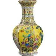Fine Asianliving Chinese Vaas Porselein Bloemen Vogels Geel D19xH32cm