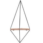 Geometrische wandplank van zwart metaal en massief hout L60 cm