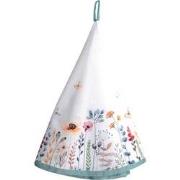 Clayre & Eef Theedoek  Ø 80 cm Wit Groen Katoen Rond Bloemen Keukenhan...