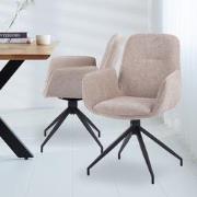 Draaibare Eetkamerstoel Nela Chenille Beige - Met Armleuningen
