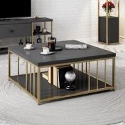 Vierkante Salontafel Antraciet Zenn 90x90 - Gouden Frame