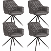 Set van 4 Industriële Eetkamerstoelen Gian Antraciet - Met Armleuninge...