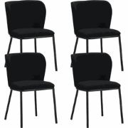 Set van 4 Eetkamerstoelen Tess Zwart Bouclé Stof - Zonder Armleuningen
