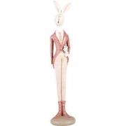 Clayre & Eef Decoratie Beeld Konijn 22 cm Wit Roze Kunststof