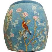 Fine Asianliving Opbergpoef Gestoffeerd Blauw Vogels Handgemaakt