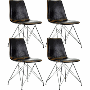 Set van 4 Industriële Eetkamerstoelen Viano Zwart - Zonder Armleuninge...