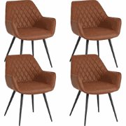 Set van 4 Industriële Eetkamerstoelen Cara Cognac Ruitpatroon - Kunstl...