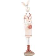 Clayre & Eef Decoratie Beeld Konijn 22 cm Wit Roze Kunststof