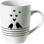 Clayre & Eef Mok  350 ml Wit Zwart Porselein Harten Vogels Theemok