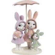 Clayre & Eef Decoratie Beeld Konijnen 11x10x17 cm Wit Roze Kunststof
