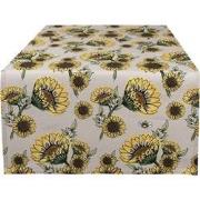 Clayre & Eef Tafelloper  50x140 cm Beige Geel Katoen Zonnebloemen Tafe...