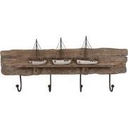 Clayre & Eef Wandkapstok 4 Haken  63x8x27 cm Bruin Hout IJzer Bootjes