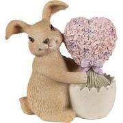 Clayre & Eef Beeld Konijn 12 cm Bruin Roze Polyresin Woonaccessoires