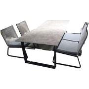 Tuinset Teeburu low dining tafel black, concretee 240x100 cm met 4 sto...