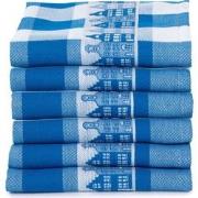 Twentse Damast Theedoekenset - 6 stuks - Huizen Blauw
