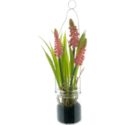 Muscari in glass pot w/hanger pink 18 cm kunstbloem