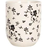 Clayre & Eef Mok  100 ml Wit Zwart Porselein Rond Bloemen Theemok