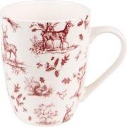 Clayre & Eef Mok  300 ml Beige Rood Porselein Rendieren en bomen Theem...