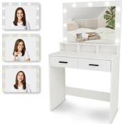 Kaptafel met Spiegel en LED verlichting - 80x40x139.5cm - Wit