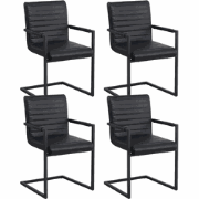 Set van 4 Eetkamerstoelen Kuba Industrieel Zwart - Kunstleer - Met Arm...