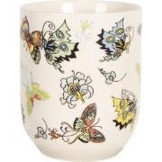 Clayre & Eef Mok  100 ml Beige Geel Porselein Rond Vlinders Theemok