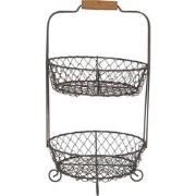 Clayre & Eef Etagère 2 laags  Ø 24x36 cm Zwart Ijzer Rond Fruitschaal ...