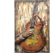 Clayre & Eef Metalen schilderij  80x120 cm Oranje Ijzer Gitaar Wanddec...