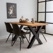 Industriële Eettafel Eikenhout X-poot Zwart Rover
