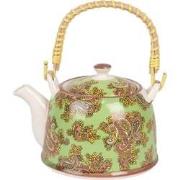 Clayre & Eef Theepot met Filter 800 ml Groen Rood Keramiek