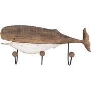 Clayre & Eef Wandkapstok 3 Haken Walvis 53x10x23 cm Bruin Wit Hout IJz...