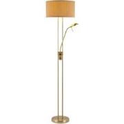 Moderne vloerlamp Up - 2-lichts staande lamp met Linnen kap - Brons - ...