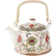 Clayre & Eef Theepot met Filter  700 ml Beige Rood Keramiek Rond Bloem...